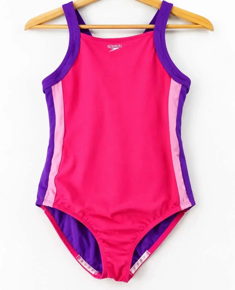 Speedo Girls Youth XL Pink Purple Infinity Splice 1 Piece Swimsuit UPF 50+